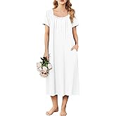 Ekouaer Long Nightgowns for Women Soft Ladies Sleepwear Gowns Short Sleeve Nightdress Button House Dress with Pockets