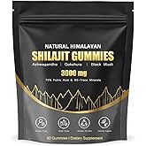 Puranutra Shilajit Gummies, Natural Himalayan Shilajit Gummies for Women & Men, with Ashwagandha, Gokshura, Black Musli, 75% Fulvic Acid, 85+Trace Minerals, Non-GMO, 100% Natural, 60 Gummies