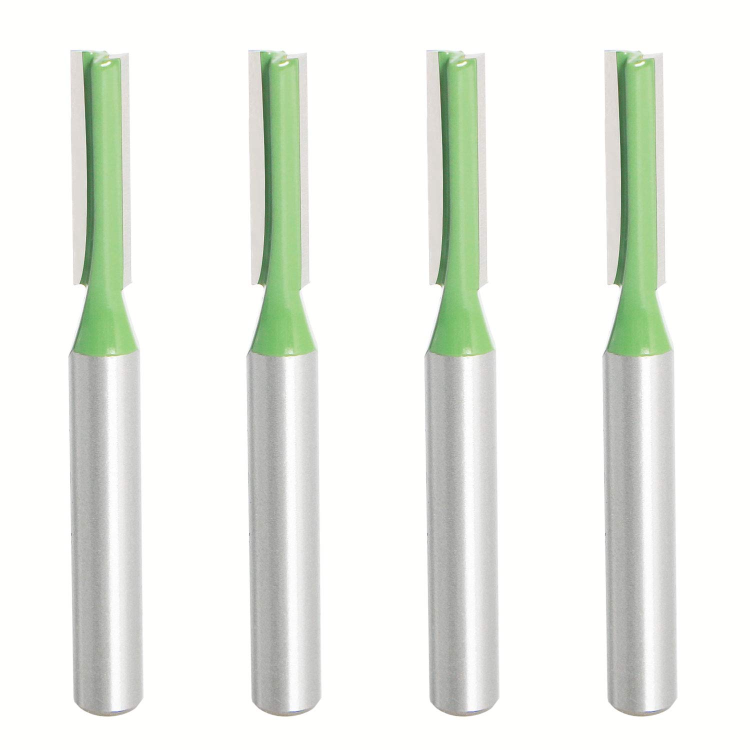 Aopin Router Bit 5mm Cutting Dia 6mm Shank Dia Double Flute Straight Bit Carbide for Woodworking Milling Cutter Tool, Green, Silver, 4Pcs