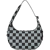 FODOKO Crescent Shoulder Bag for Women Checkered Purse Small Cute Clutch Hobo Handbags Nylon Quilted
