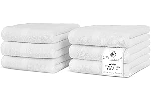 Villa Celestia 100% Cotton Wash Cloth for face & Body Set of 6, (12 x 12 inches) Sustainable, Soft, Highly Absorbent, Combed Cotton Wash Cloths Pack of 6 for Hotels, Spa, Bathroom, Dorm, White