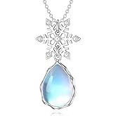 OUTANG Snowflake Necklace 925 Sterling Silver Moonstone Snowflake Pendant Christmas Jewelry Gifts for Mom Wife
