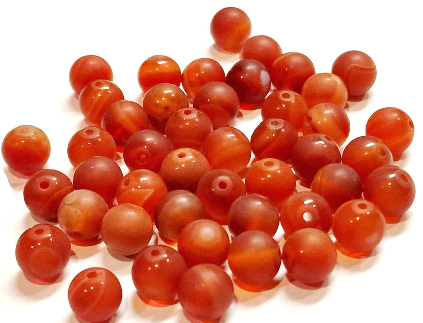 Natural Gemstone Striped Lace Agate Beads, 8 mm, 6 mm, 4 mm, Polished and Matt, Ball Shape Jewellery Beads for Jewellery Bracelet, Jewellery Making (6 mm, 18 Pieces, Matte Red)