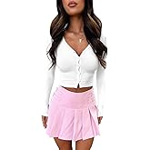 Women Long Sleeve V Neck Ribbed Crop Tight Shirts Button Down Cami Tops Slim Fit Y2k Cropped Going Out Tops
