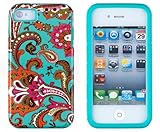 DandyCase 2in1 Hybrid High Impact Hard Vintage Floral Pattern + Teal Silicone Case Cover For Apple iPhone 4S & iPhone 4 + DandyCase Screen Cleaner