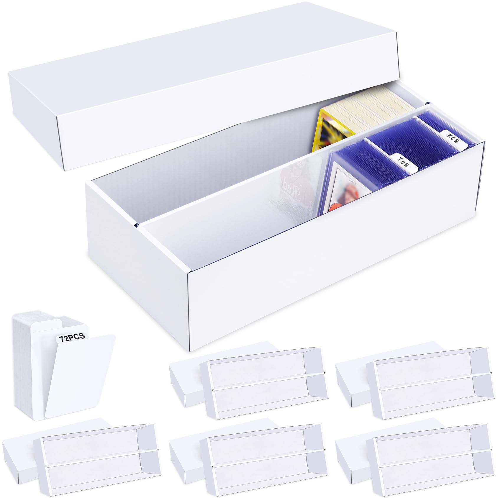 Leyzan Trading Card Storage Box 6 Pack–1600 Count Cardboard Organizer with Dividers for MTG, TCG, Sports, Toploader