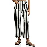 Tankaneo Womens Cropped Striped Jeans Casual High Waisted Stretchy Polka Dots Straight Leg Denim Pants with Pockets