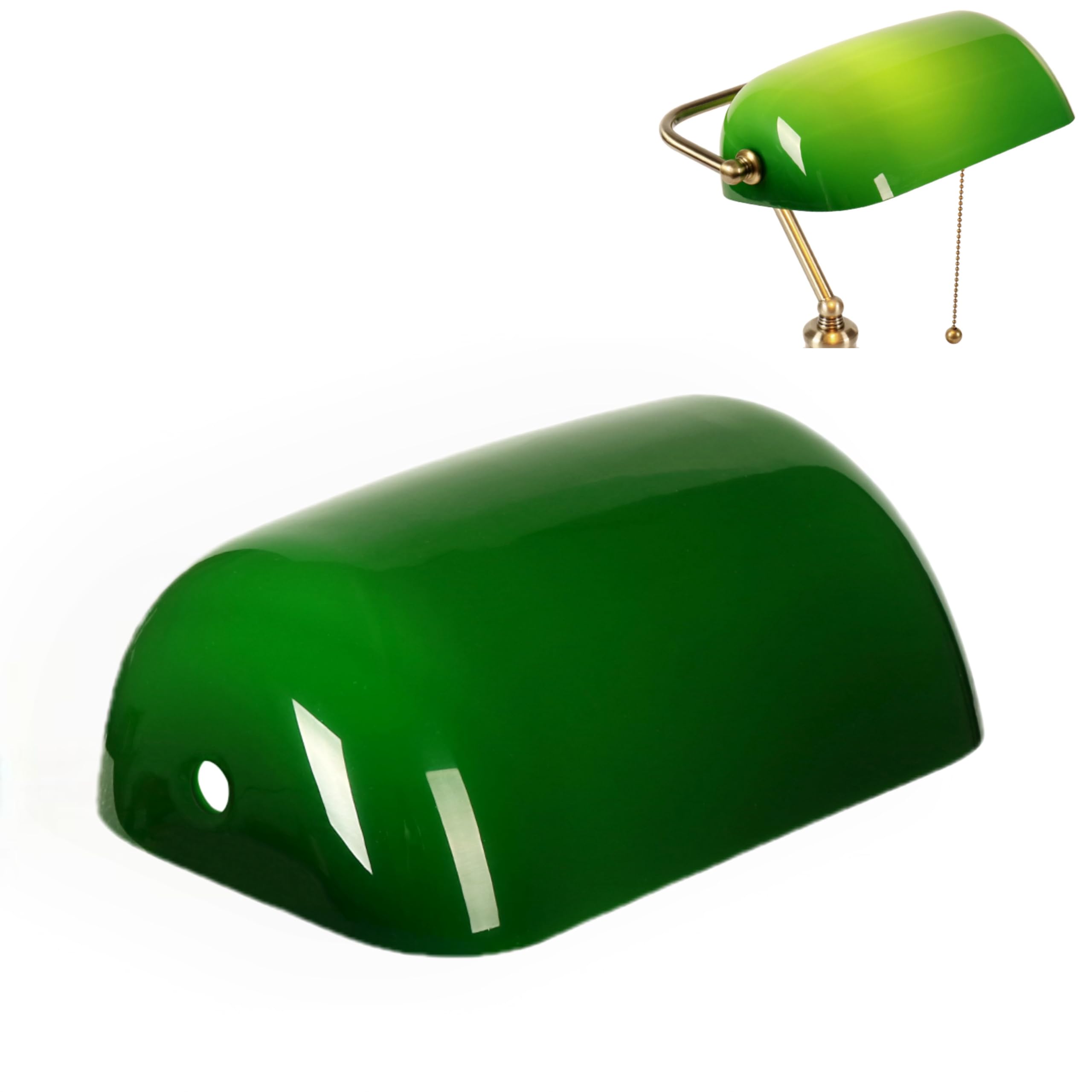 FIEVRE Vintage Glass Lampshade Cover, Green Bankers Lamp Shade Replacement for Table Lamp, Size-22.5x13x7.5cm