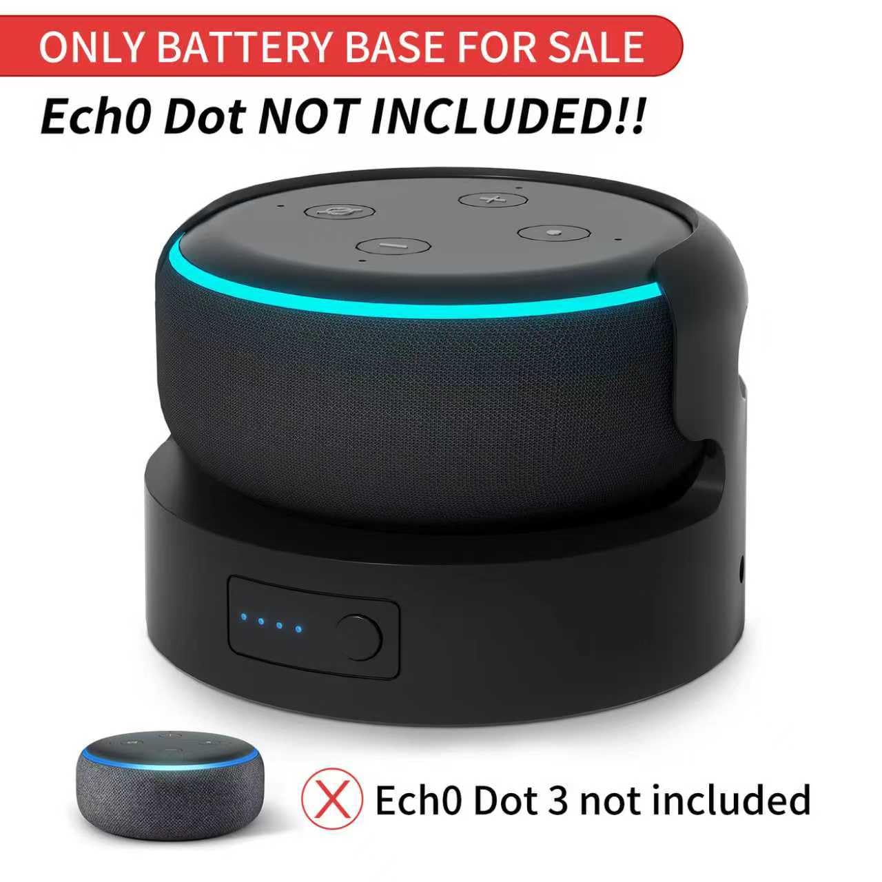 Blanou Echo Dot 3 Battery Base, Portable Dot 3rd Gen & Mini 2 Battery Base, 10400 mAh 16 Hours Work Time, Black(not Including dot Speaker)
