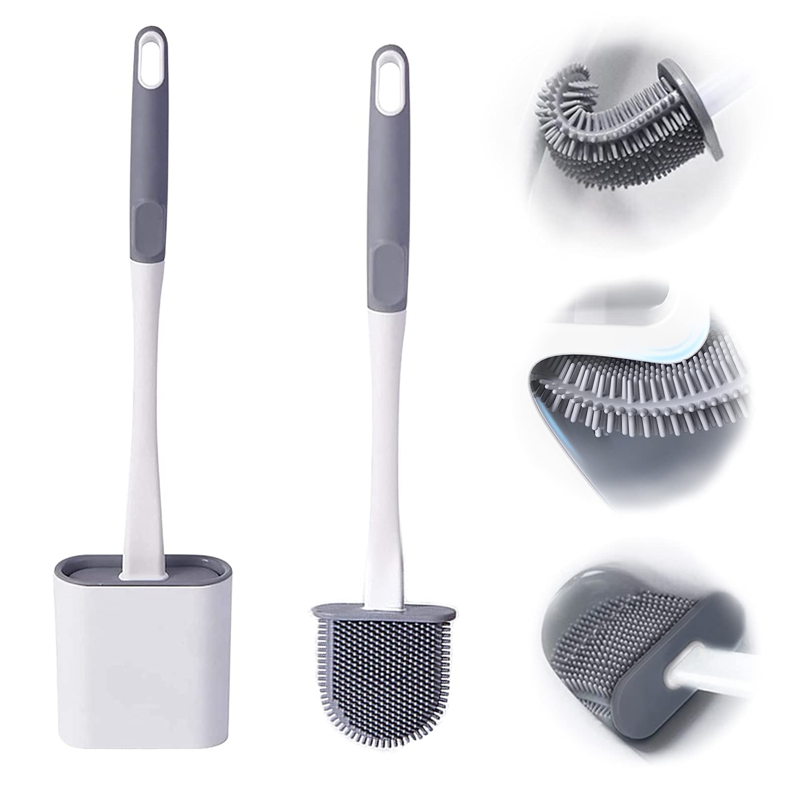 Toilet Brush, Silicon Toilet Brush ,With No-Slip Long Plastic Handle And Holder Breathable Drip Tray , Bendable Brush Deep Cleaning Toilet All Areas Inside For Bathroom Toilet Cleaning