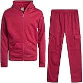 Real Love Girls Sweatpants Set - 2 Piece Soft Fleece Zip Up Hoodie and Flare Cargo Girls Pants Kids Activewear Set (7-16)