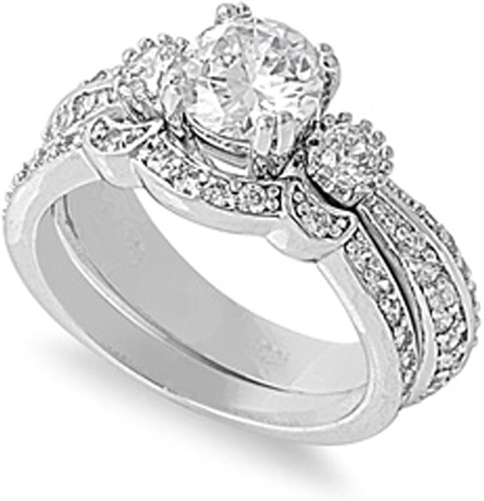 Sterling Silver Custom Engagement Ring Wedding Band Bridal Set Size 12