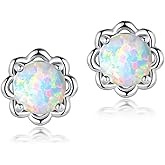 Created Opal Flower Stud Earrings for Women Hypoallergenic Jewelry Gifts