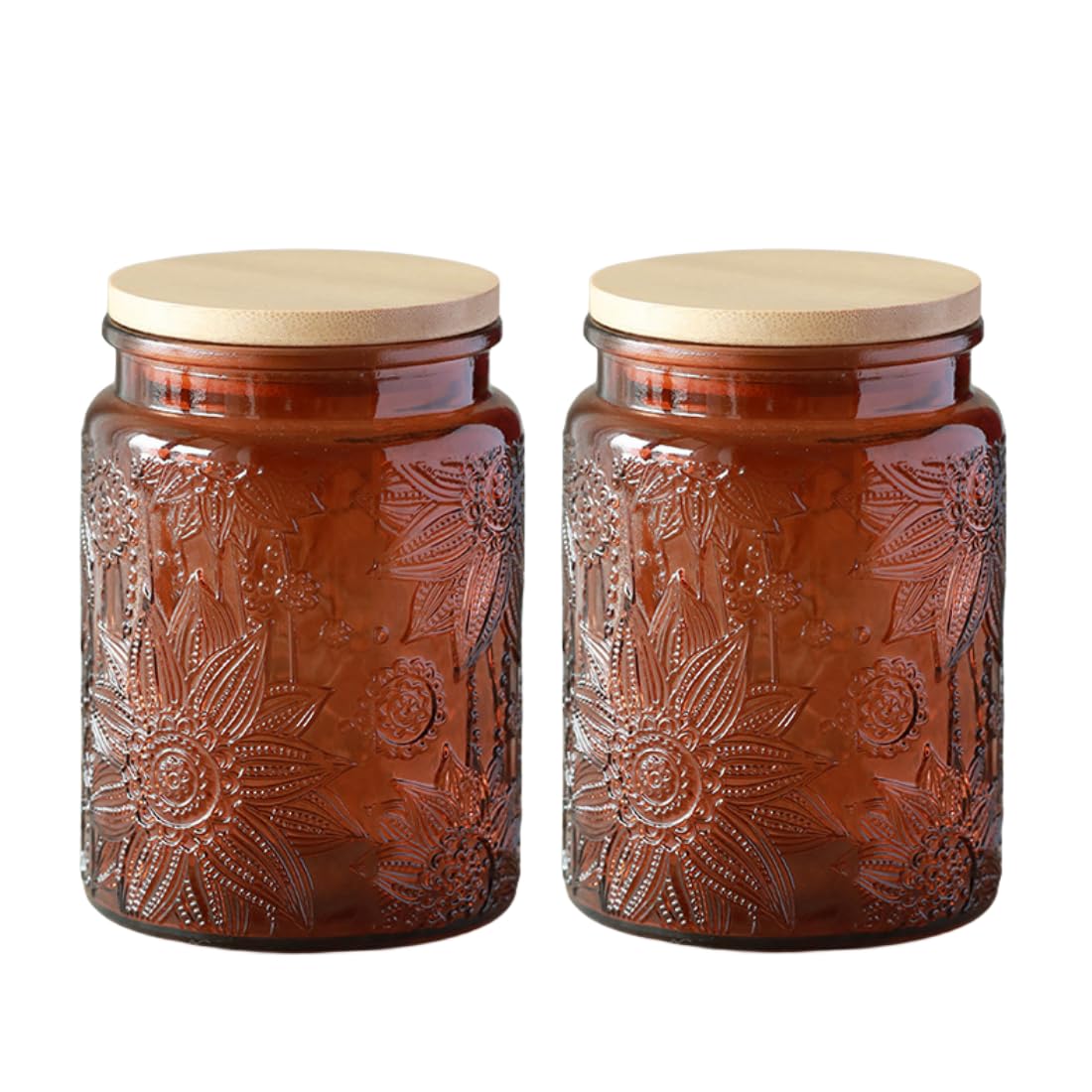 ANSQU Set of 2 Vintage Glass Kitchen Storage Counter Jar, 700ml Candy Jars with Lids, Coffee Container for Ground Coffee, Mason Jar Hold Coffee Beans, Tea, Sugar, Bath Salts & More (Brown, 2 Pack)
