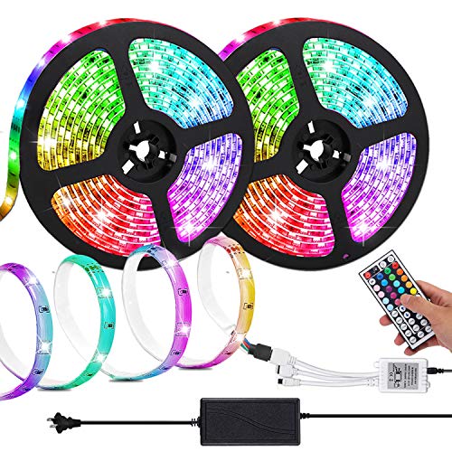 LED Strip Lights,Attuosun 32.8ft/10M RGB Color Changing Self-Adhesive Led Light Strip,Waterproof IP65 5050 300Leds Flexible Rope Light Kit with 44Key IR Remote Controller and 12V Power Supply for Home