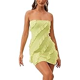 Cslbiuni Women’s Sexy Bodycon Mini Dress Ruffle Strapless Sleeveless Backless Party Club Tube Dresses