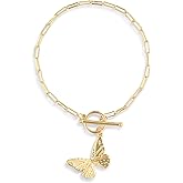 DEMDACO Women's Everyday Fashion Bracelet, 6.5 Inch Gold-Plated, Butterfly Toggle