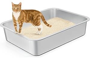 HARHANA Travel Litter Box for Cats, Light and Thin Stainless Steel Litter Box for Cat Crate, Cat Playpen, Cat Kennel, Cage, Cat House (17.7.x13.7x4 inches)