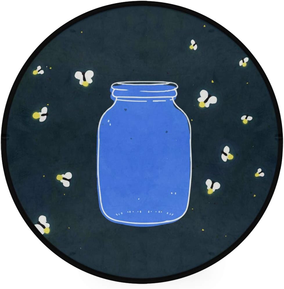 Alfombra redonda de color azul marino para zona de chimenea