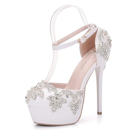 Wedding Bridal Shoes Women S Rhinestones Ankle Strap White Dress