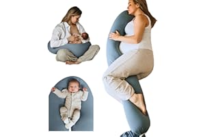 Cuddobaby Oreiller de grossesse 5 en 1 【Housse rafraîchissante, réglable pour grandir avec le ventre】 Style pouf poire verrou