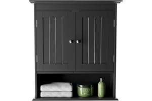 OUR MODERN SPACE Modern Bathroom Wall Cabinet with Open Compartment & Adjustable Shelf - Wall Mounted Utility Medicine Cabinet for Kitchen, Living Room Laundry Room - Wooden Storage Over Sink Toilet