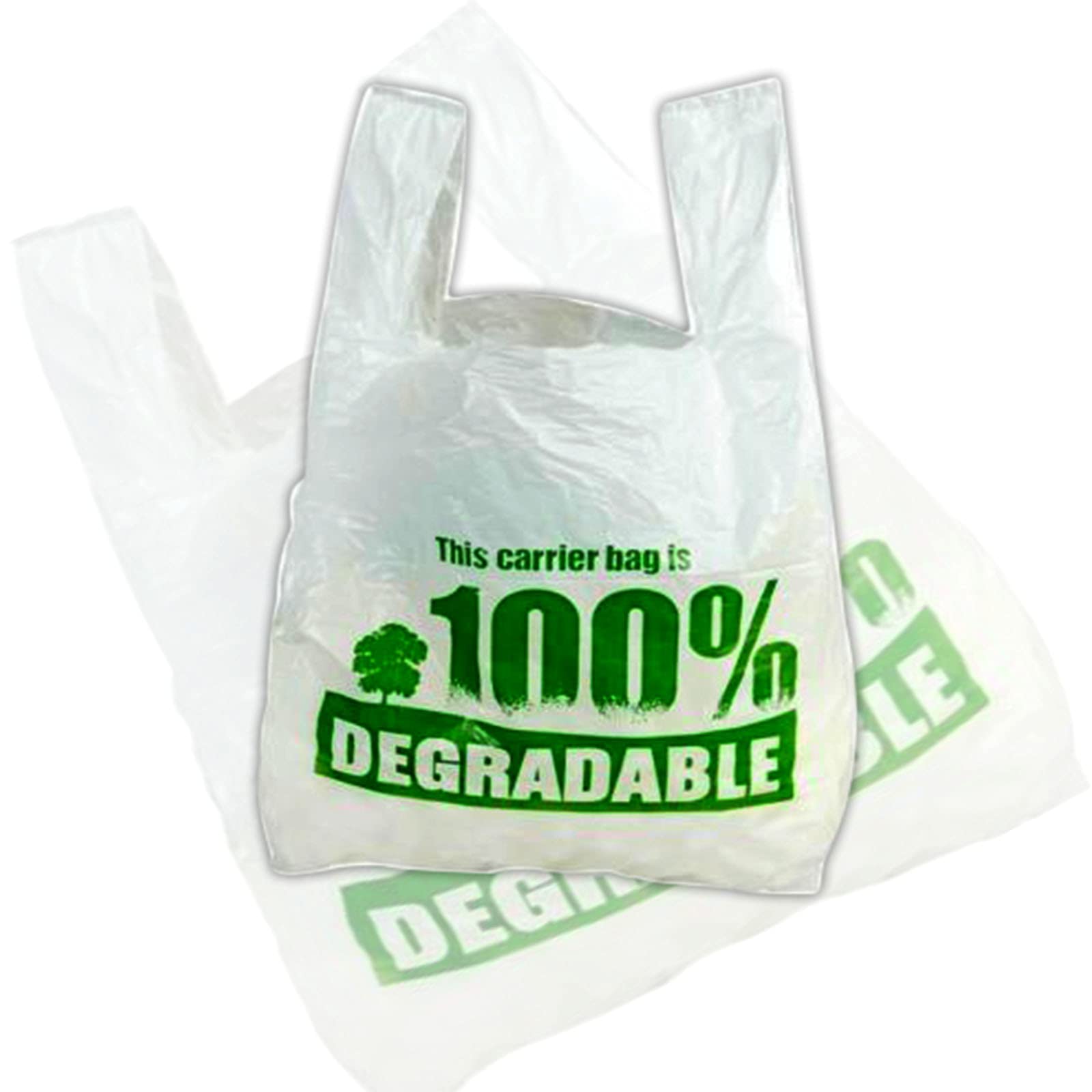 100 Carrier Bags (13x19x23 Inches) X Large White Plastic Bag with Handles - Strong 100% Degradable Vest Reusable Recyclable Eco Friendly Plastic Shopping Bag