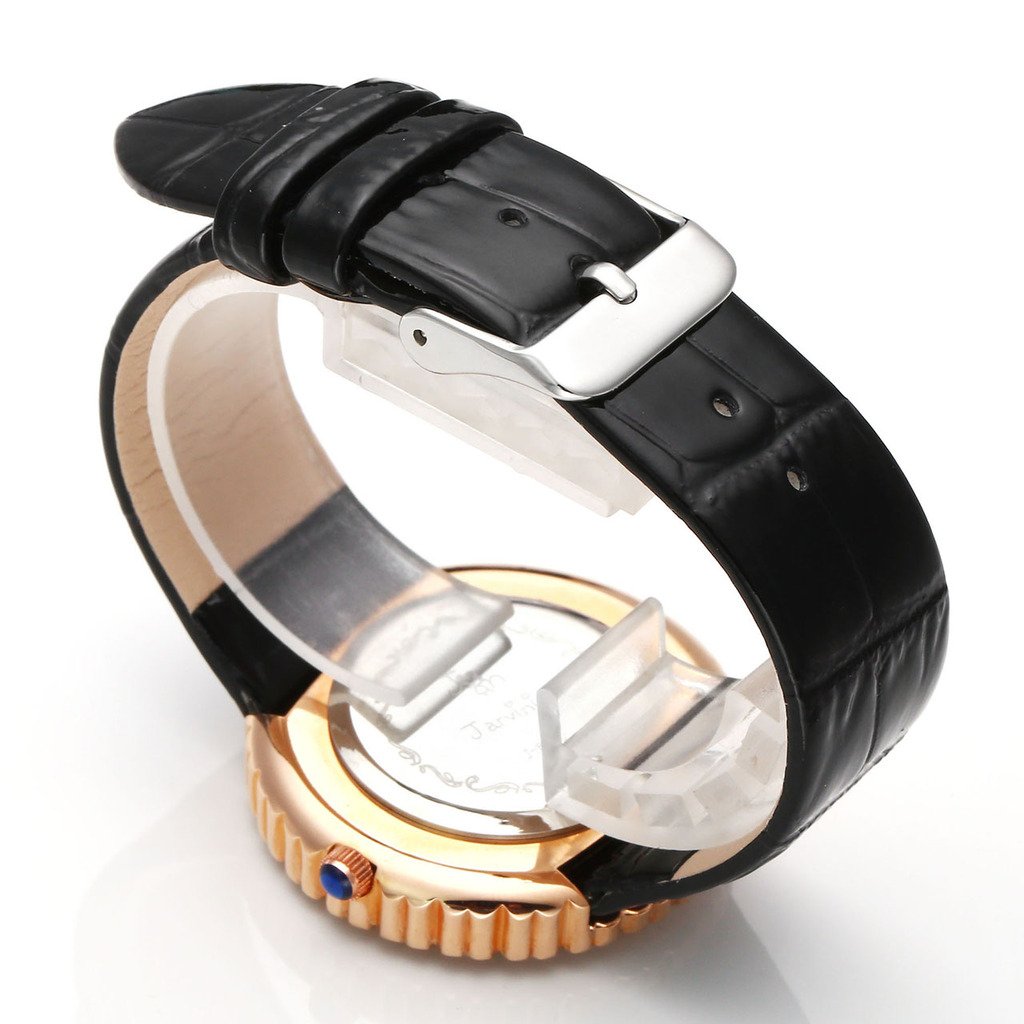 JSDDE Uhren,Elegante Frauen Armbanduhr Herz Strass Damenuhr mit Muschel Echtleder-Band Rosegold Analog Qaurzuhr,Schwarz