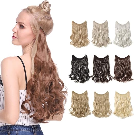 Invisible Hair Extension Hidden Hairpiece One Piece 20" Curly No Clips Hidden Wire Heat