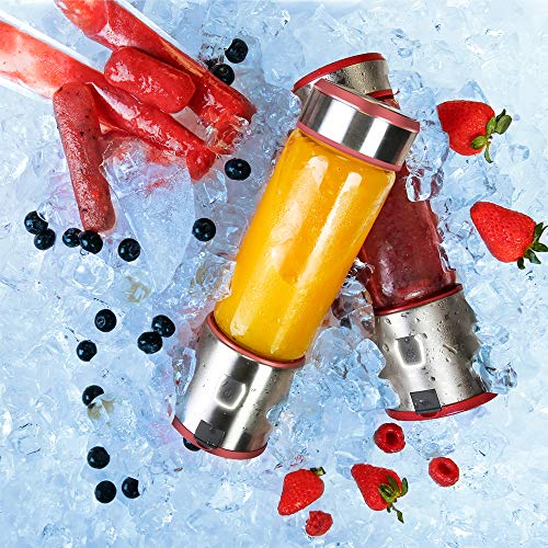 TTLIFE S-POW Portable Glass Smoothie Blender, USB Rechargeable, Stainless Steel 4-Blade for Travel Personal, Juice, Shakes and Baby Food, Mixer Juice Cup with 5200mAh Rechargeable Battery, FDA, BPA Free-Red - Thumbnail 4