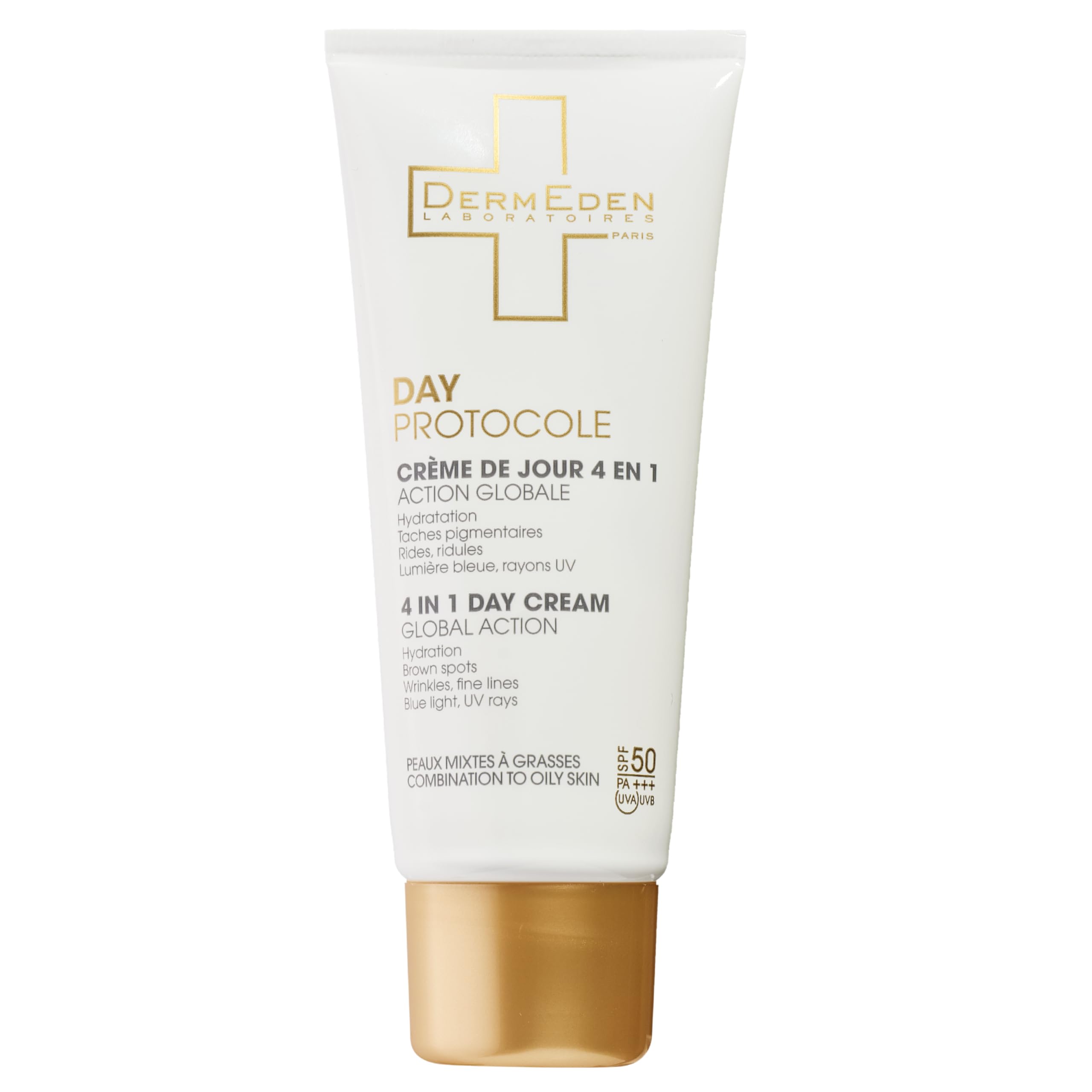 DermEden - Day cream 50 ml for combination to oily skin SPF 50-4 actions in 1 - Integral protection against the damaging effects of light - Anti-dark spot and anti-inflammation - Made in France