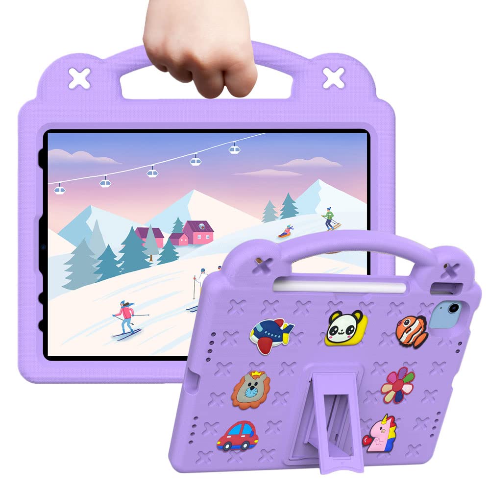 Tading iPad 10th Generation Case 2022 for Kids, Air 5th/4th Gen, Pro 11 Inch - DIY Cartoon EVA Foam Handle Stand Protective Cover for 10.9"/11" - Light Purple
