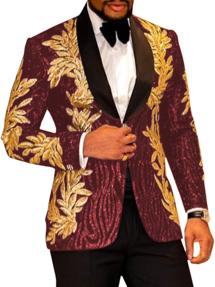 Lovee Tux 2 pezzi da uomo brillanti paillettes oro applique abiti ballo