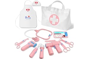 AUVNEI Toy Doctor Kit, Preschool Pretend Play Medical Kit, Get Well Doctor’s Kit Play Set, with Stethoscope Doctor Role Play Set, Doctor Kit for Toddlers and Kids Ages 3+