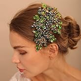 Jumwrit Handmade Rhinestone Beaded Bridal Headpiece - Wedding Hair Comb for Bride and Women (Green)