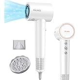 Hair Dryer, 160,000 RPM High-Speed Ionic Blow Dryer for Fast Drying, Professional Lightweight Hairdryer with Diffuser, Magnetic Nozzle, 4 Temps & 2 Speeds, Low Noise for Travel - White
