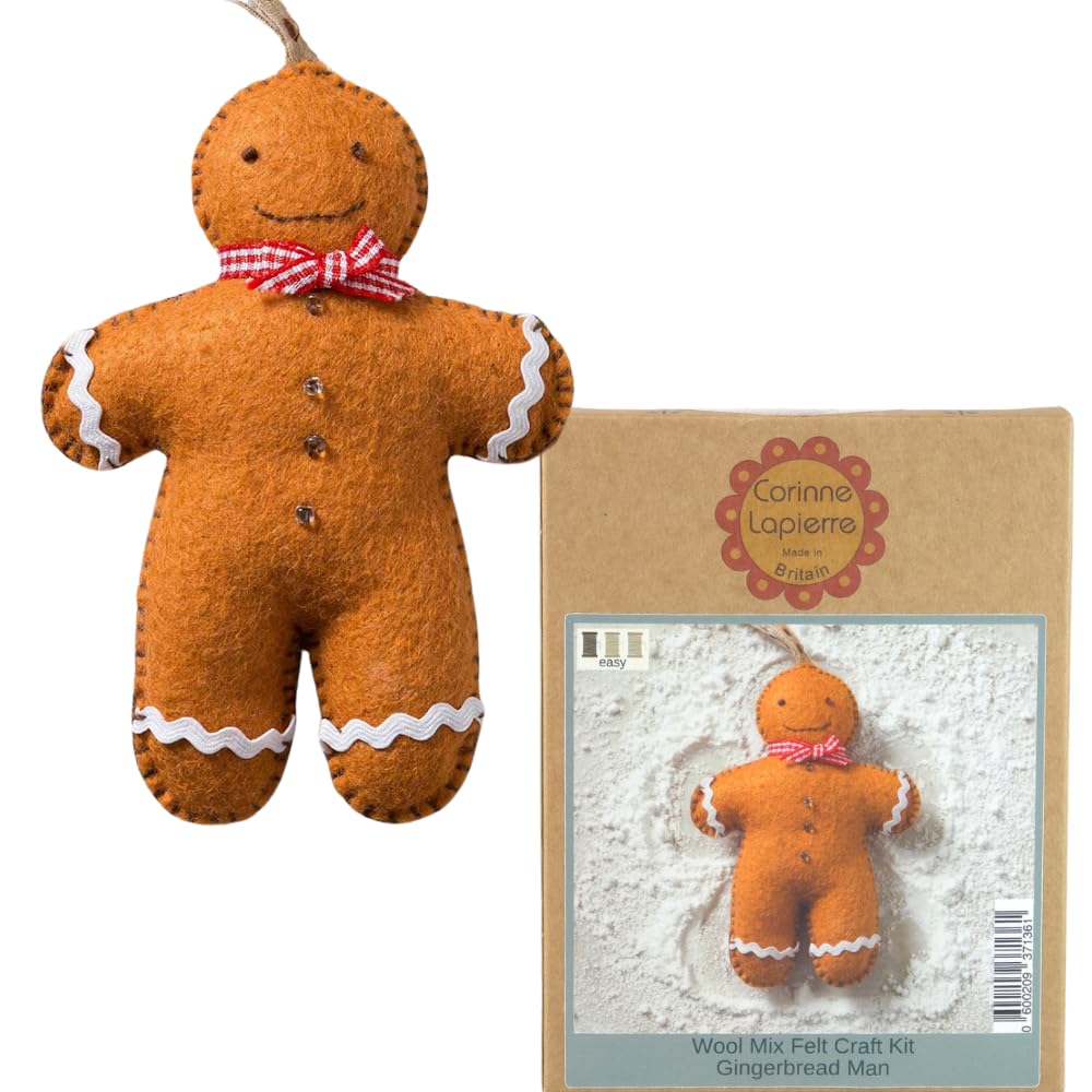 Corinne Lapierre 1 x Felt Gingerbread Man Sewing Craft Mini Kit, 13 x 1 x 6 cm,Brown