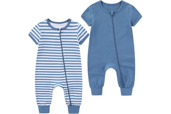 BABYSOLIS 2 Pack Unisex Baby Short Sleeve Rompers 2 Way Zipper New Born One-Piece Jumpsuits 0-24Months Infant Outfits