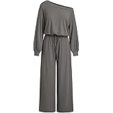 CIDER Women's Casual Jumpsuits with Pockets Asymmetrical Neck Drawstring long Sleeve Off Shoulder Lounge Outfits Pajama
