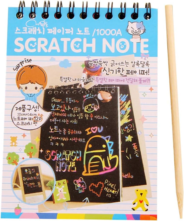 Motige Scratch Art Paper Notes,Sketch Art Notes Pads Rainbow Scratch Painting Paper DIY Scraping Drawing Paper with Styluses for Kids (blue)