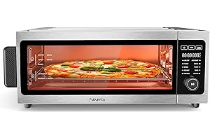 Air Fryer Toaster Oven Combo, Fabuletta 10-in-1 Toaster Ovens Countertop 1800W, 100-450°F Temperature Control，Flip Up & Away Capability for Storage Space, Enamel Baking Pan Easy Clean with Recipe Book