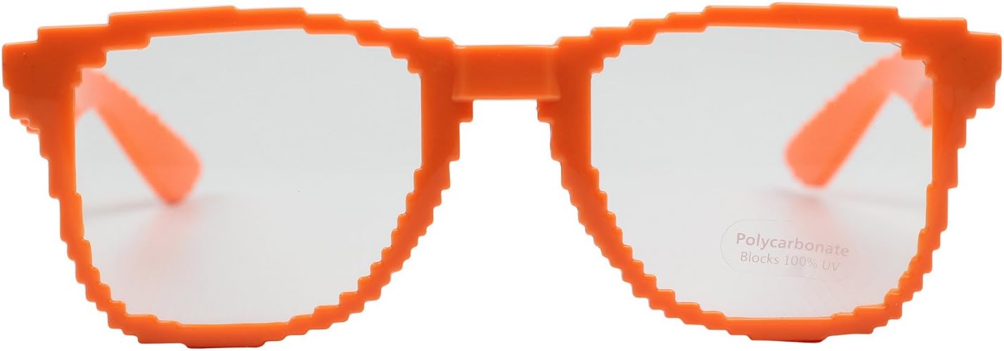 Pixel Clear Glasses 8 Bit Retro Nerd Geek Party Computer Cartoon Pixelated
