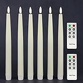 Rhytsing 11.4" Ivory Flameless Taper Candles with Timer, Battery Operated Dinner Table Tall Candlestick Rustic Wax, Warm Whit