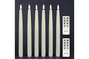 Rhytsing 11.4" Ivory Flameless Taper Candles with Timer, Battery Operated Dinner Table Tall Candlestick Rustic Wax, Warm Whit