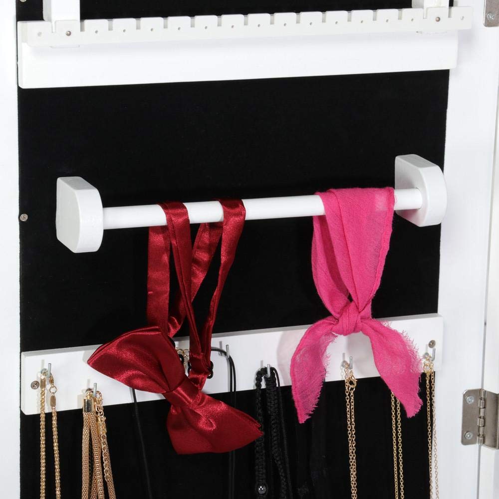 Popamazing Jewellery Cabinet Free Standing Lockable Large Storage Capacity Full Length Mirror Jewelry Armoire 47x38x150.5 cm/18.5x15x59.3’’ (LxWxH)