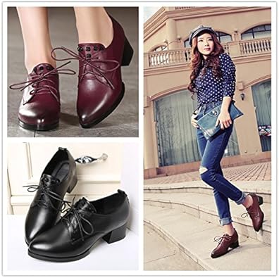 Amazon レースアップ シューズ レジャーシューズ インテッド シューズ ブラックシューズ ワインレッドシューズ シューズ 履きやすい靴 シューズ 靴 お洒落 おしゃれ レディースシューズ 女性用ブーツ 度假旅游に Portelink ポルテリンク シューズ