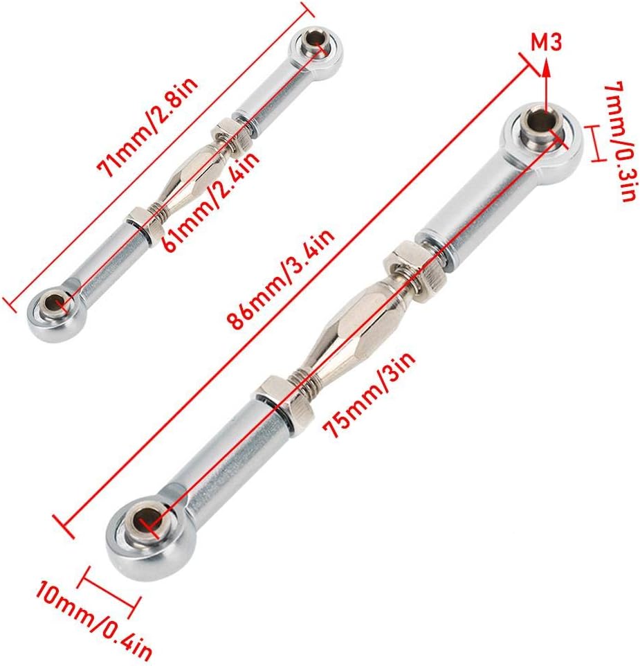 Tbest RC Pull Rod, 6Pcs Adjustable Servo Links Tie Rod Aluminum Alloy Turnbuckle Rod Linkage Set for RC Hobby Car Model(Silver),Small - Image 4