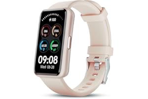 WALKERFIT Smart Watch for Women, Slim Fitness Tracker with Heart Rate, Blood Oxygen, Sleep & Step Monitor, IP68 Waterproof Smartwatch, Lightweight Pink/Gold Bracelet Watch Compatible with Android & iPhone