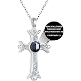 Apsvo Projection Bible Verse Cross Necklace for Women, Gold/Silver Cross Pendant Scriptures Necklace for Religious Christian Jewelry Inspirational Gifts