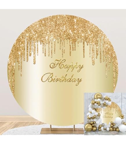 Runder Fotohintergrund „Happy 40th Birthday“ – 2,2x2,2 M, Mit Goldballons & Feuerwerk